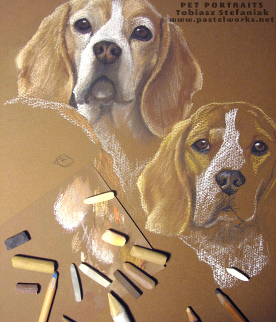painting of beagles in progress